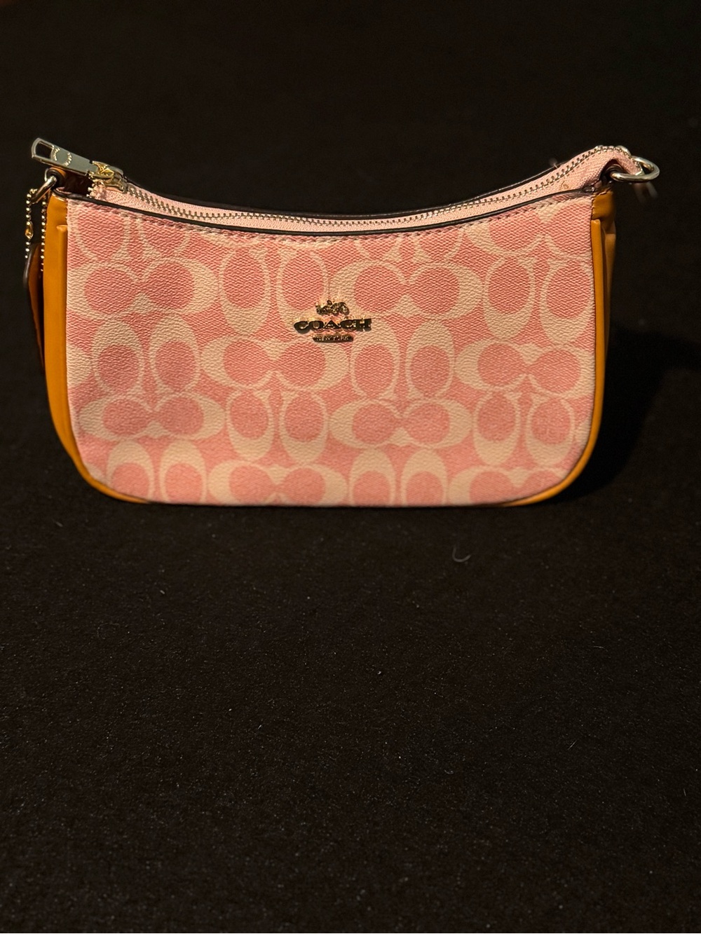 Coach Pink Signature Canvas Wristlet with Tan Trim and Gold Hardware